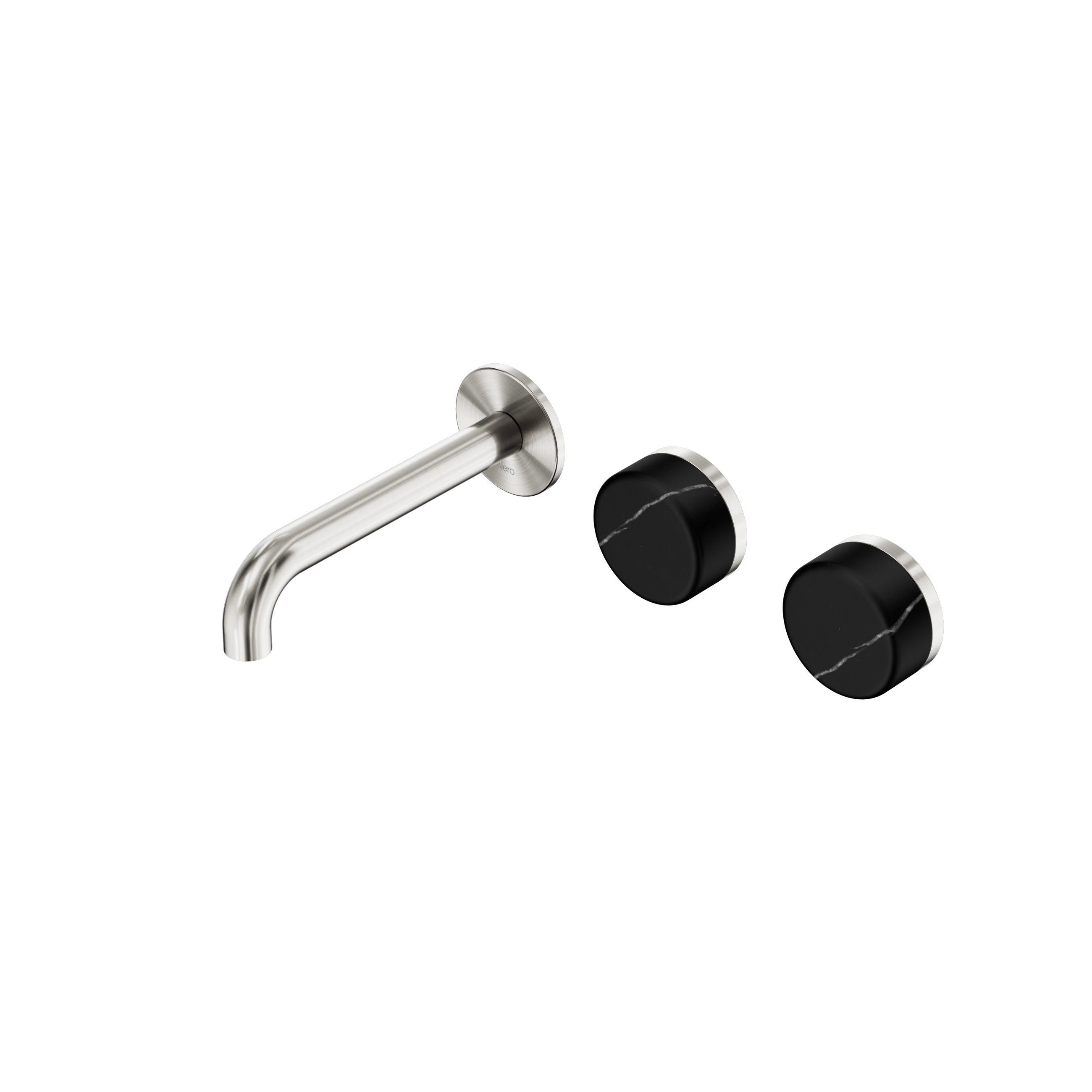 Serenity Wall Basin Set 160mm Offset Spout With Marquina Black Handle Brushed Nickel