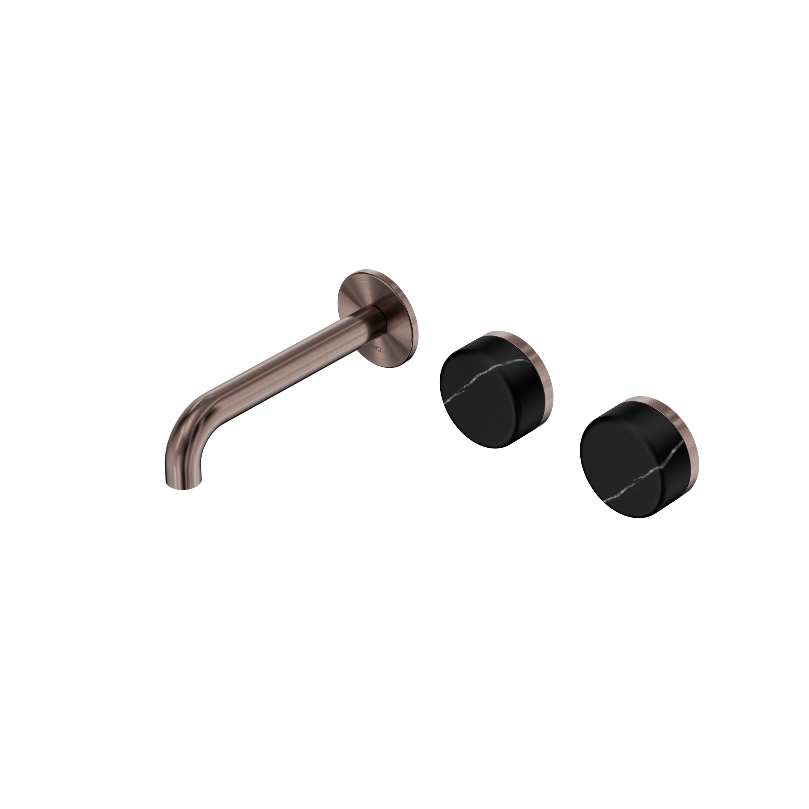 Serenity Wall Basin Set 160mm Offset Spout With Marquina Black Handle Brushed Bronze