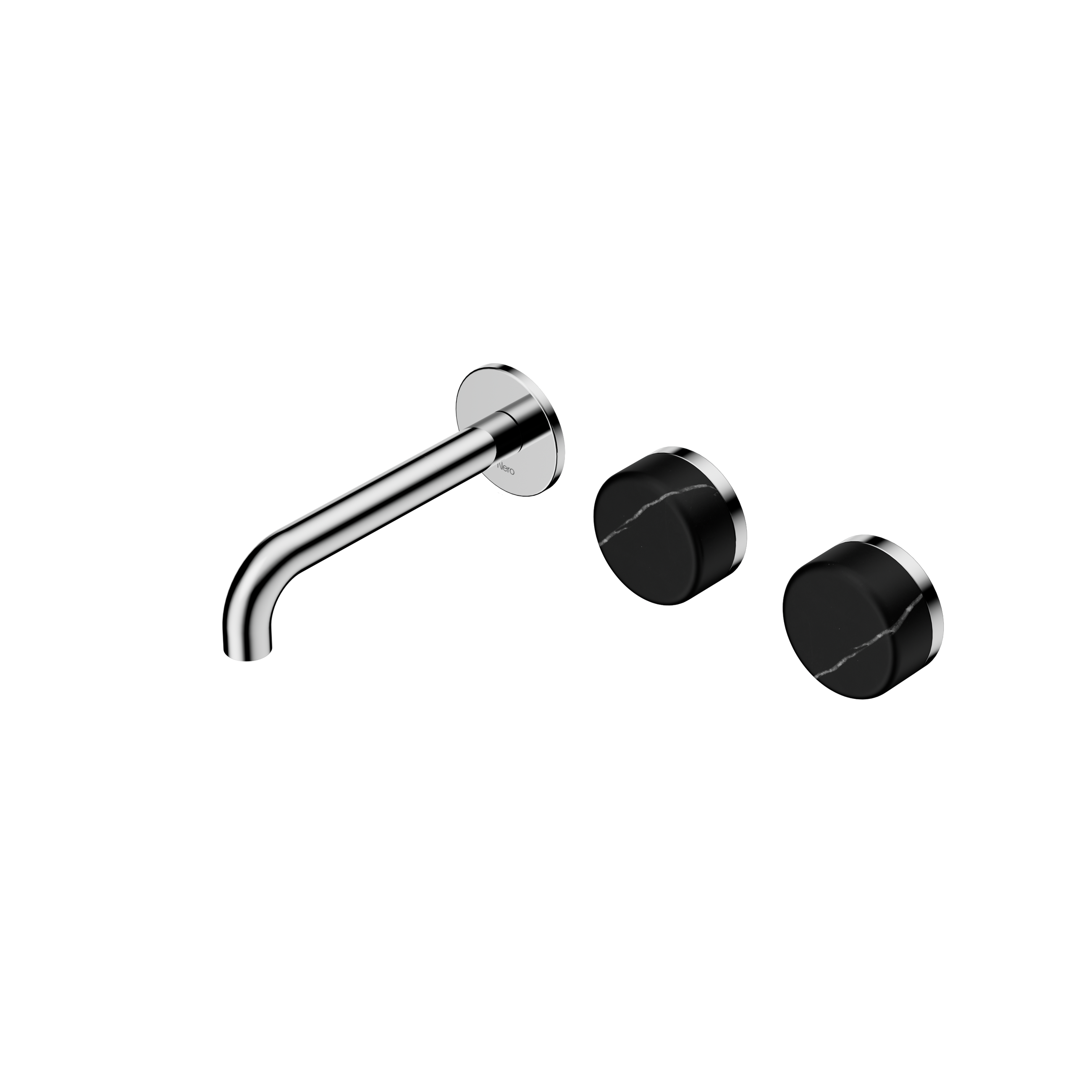 Serenity Wall Basin Set 160mm Offset Spout With Marquina Black Handle Chrome