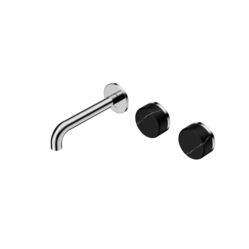 Serenity Wall Basin Set 160mm Offset Spout With Marquina Black Handle Chrome