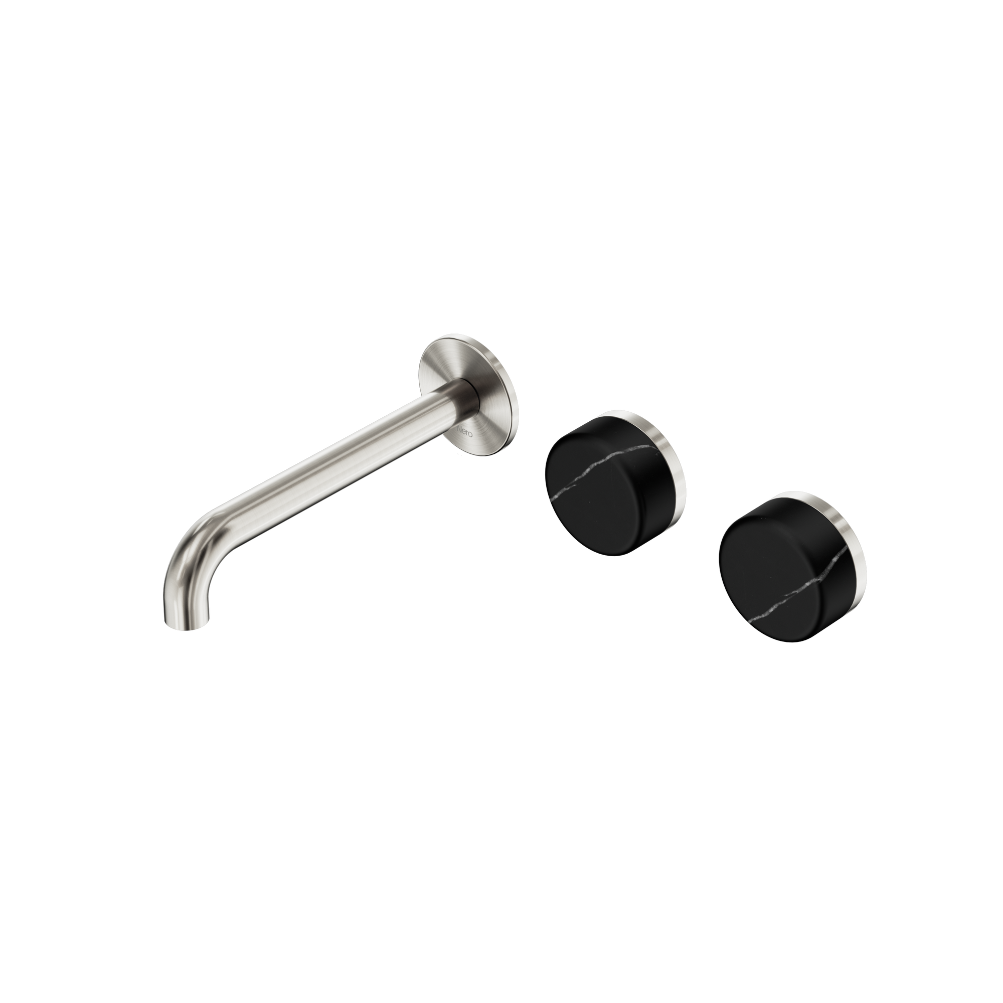 Serenity Wall Basin Set 185mm Offset Spout With Marquina Black Handle Brushed Nickel