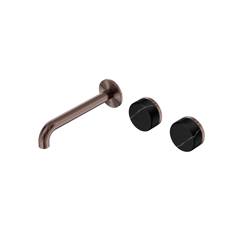 Serenity Wall Basin Set 185mm Offset Spout With Marquina Black Handle Brushed Bronze