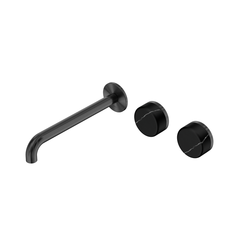 Serenity Wall Basin Set 220mm Offset Spout With Marquina Black Handle Gun Metal