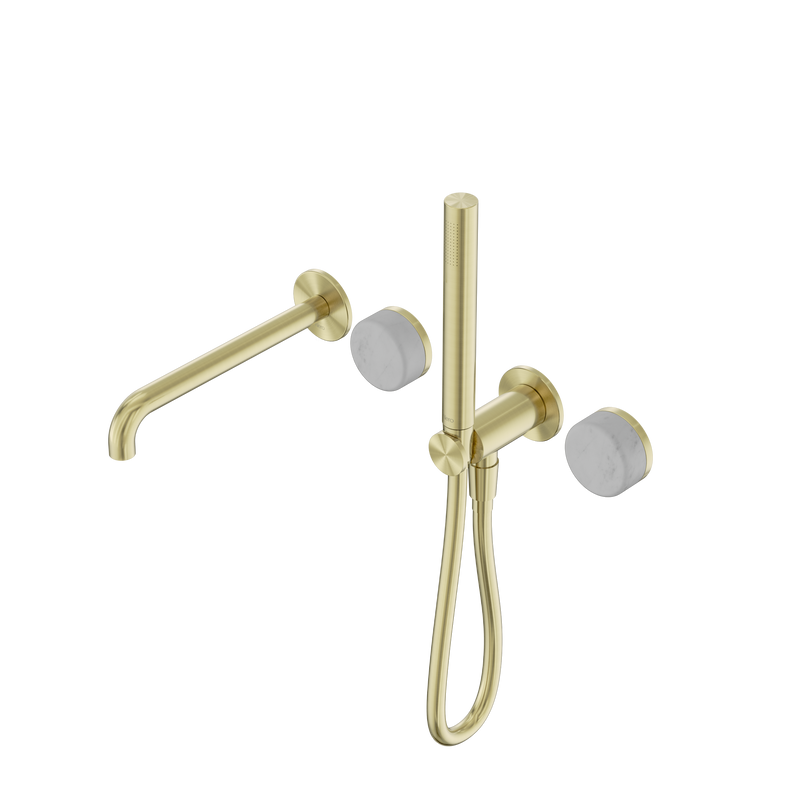 Serenity Progressive Shower System With Spout With Carrara Handle And Slim Shower Brushed Gold