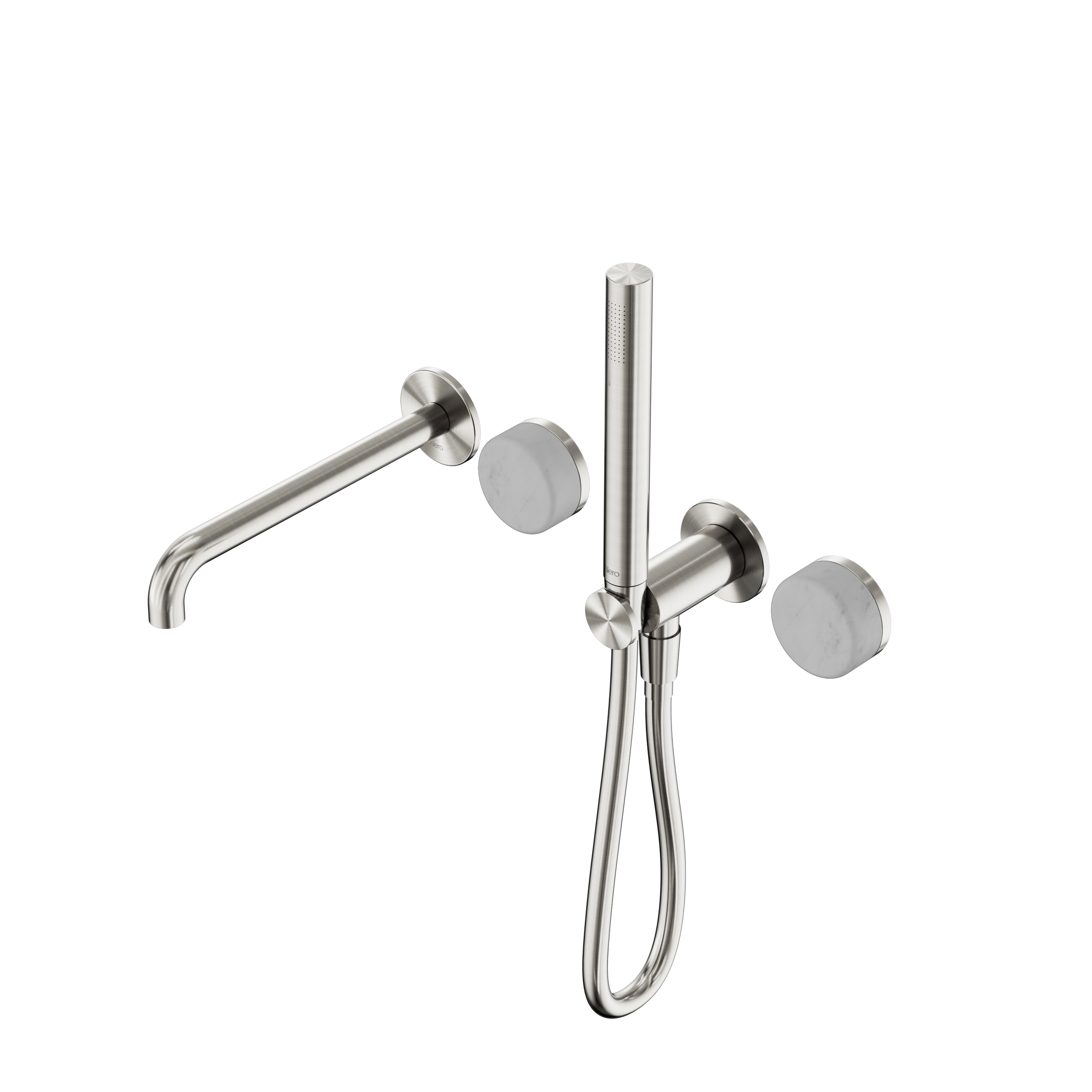 Serenity Progressive Shower System With Spout With Carrara Handle And Slim Shower Brushed Nickel
