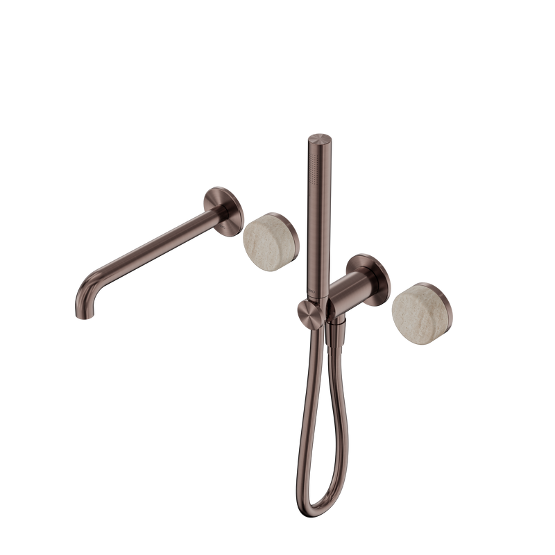 Serenity Progressive Shower System With Spout With Rome Travertine Handle And Slim Shower Brushed Bronze
