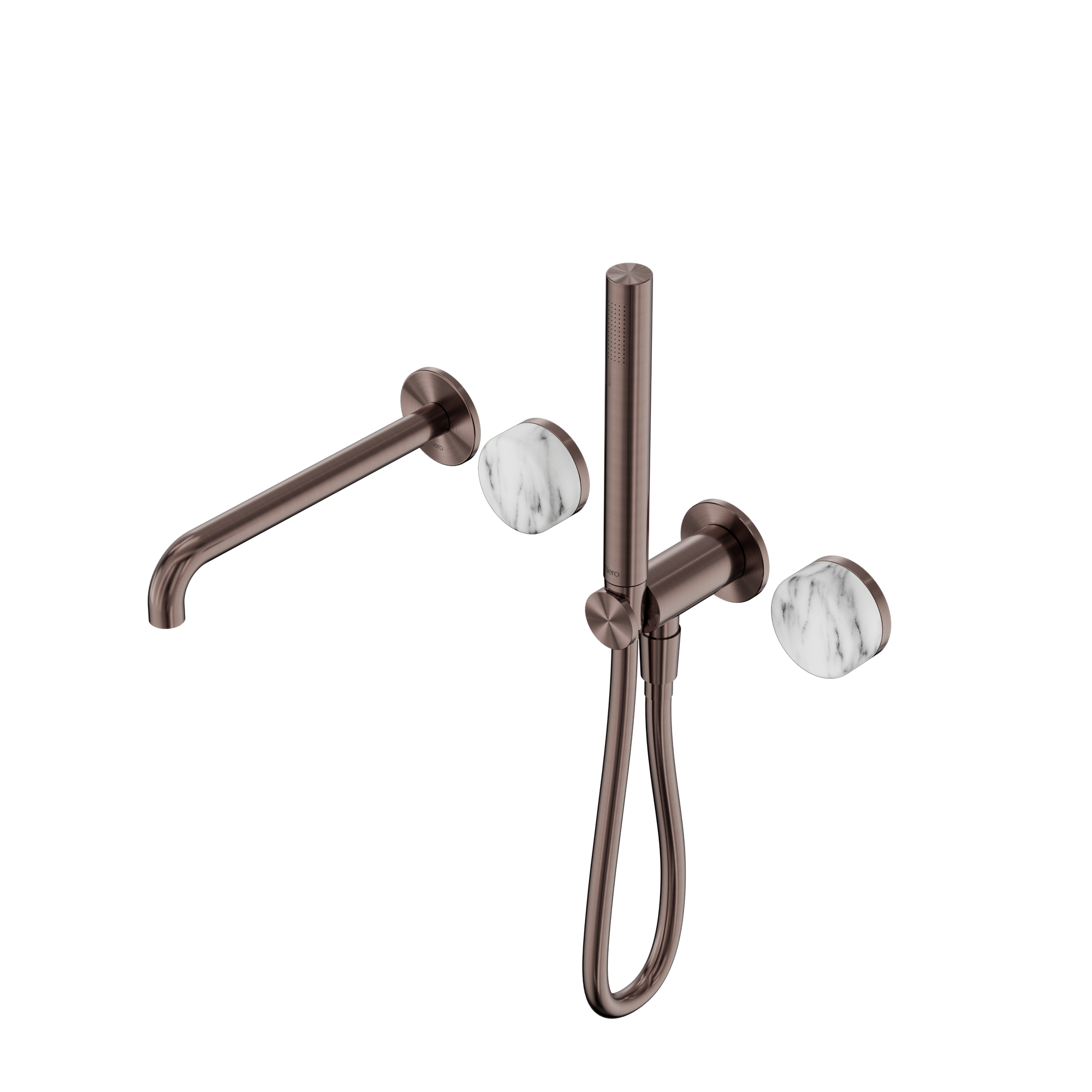Serenity Progressive Shower System With Spout With Arabescato Corchia Handle And Slim Shower Brushed Bronze