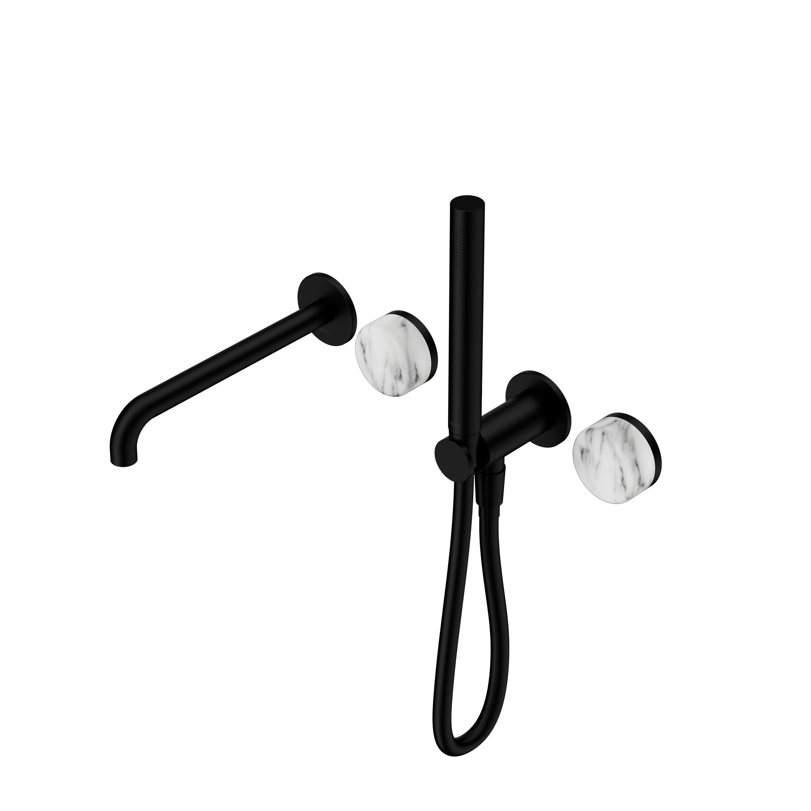 Serenity Progressive Shower System With Spout With Arabescato Corchia Handle And Slim Shower Matte Black