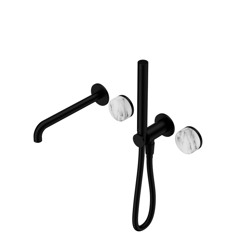 Serenity Progressive Shower System With Spout With Arabescato Corchia Handle And Slim Shower Matte Black