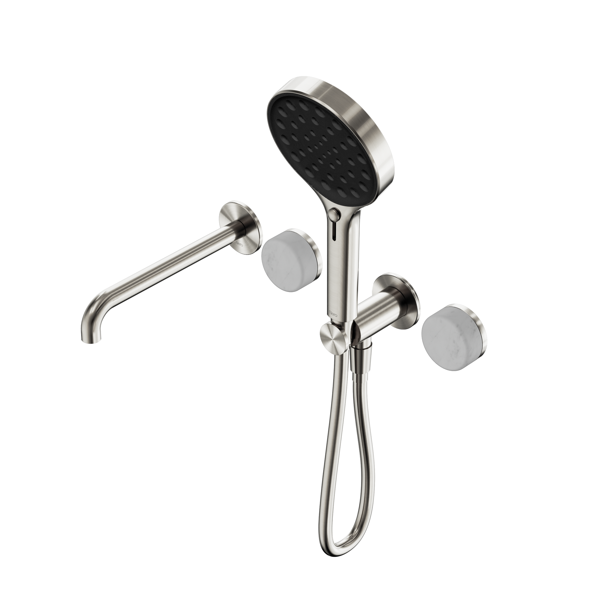 Serenity Progressive Shower System With Spout With Carrara Handle And Serenity Hand Shower Brushed Nickel