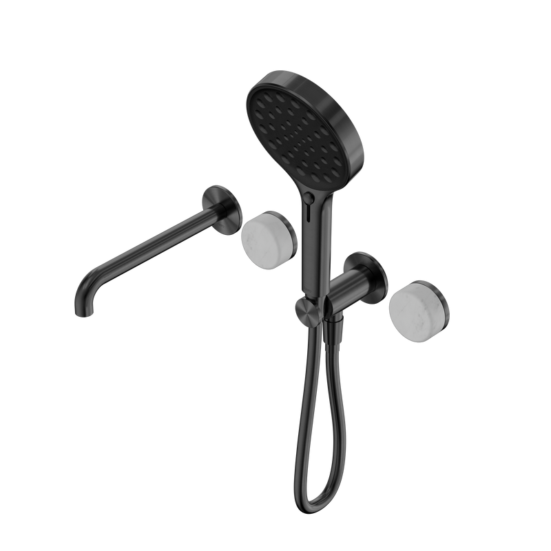 Serenity Progressive Shower System With Spout With Carrara Handle And Serenity Hand Shower Gun Metal