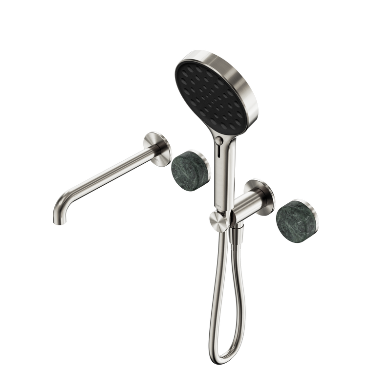 Serenity Progressive Shower System With Spout With Verde Alpi Handle And Serenity Hand Shower Brushed Nickel