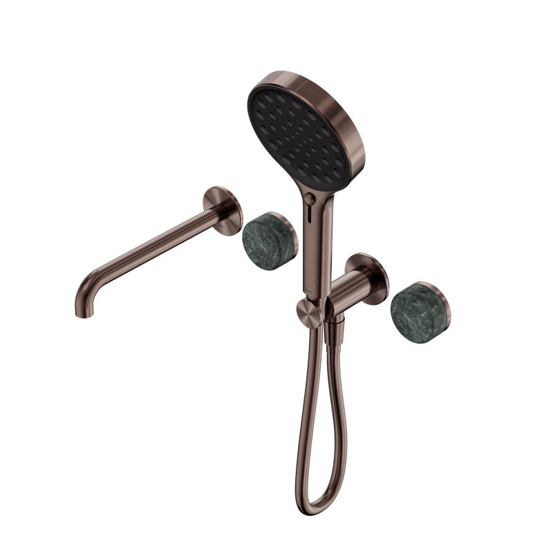 Serenity Progressive Shower System With Spout With Verde Alpi Handle And Serenity Hand Shower Brushed Bronze