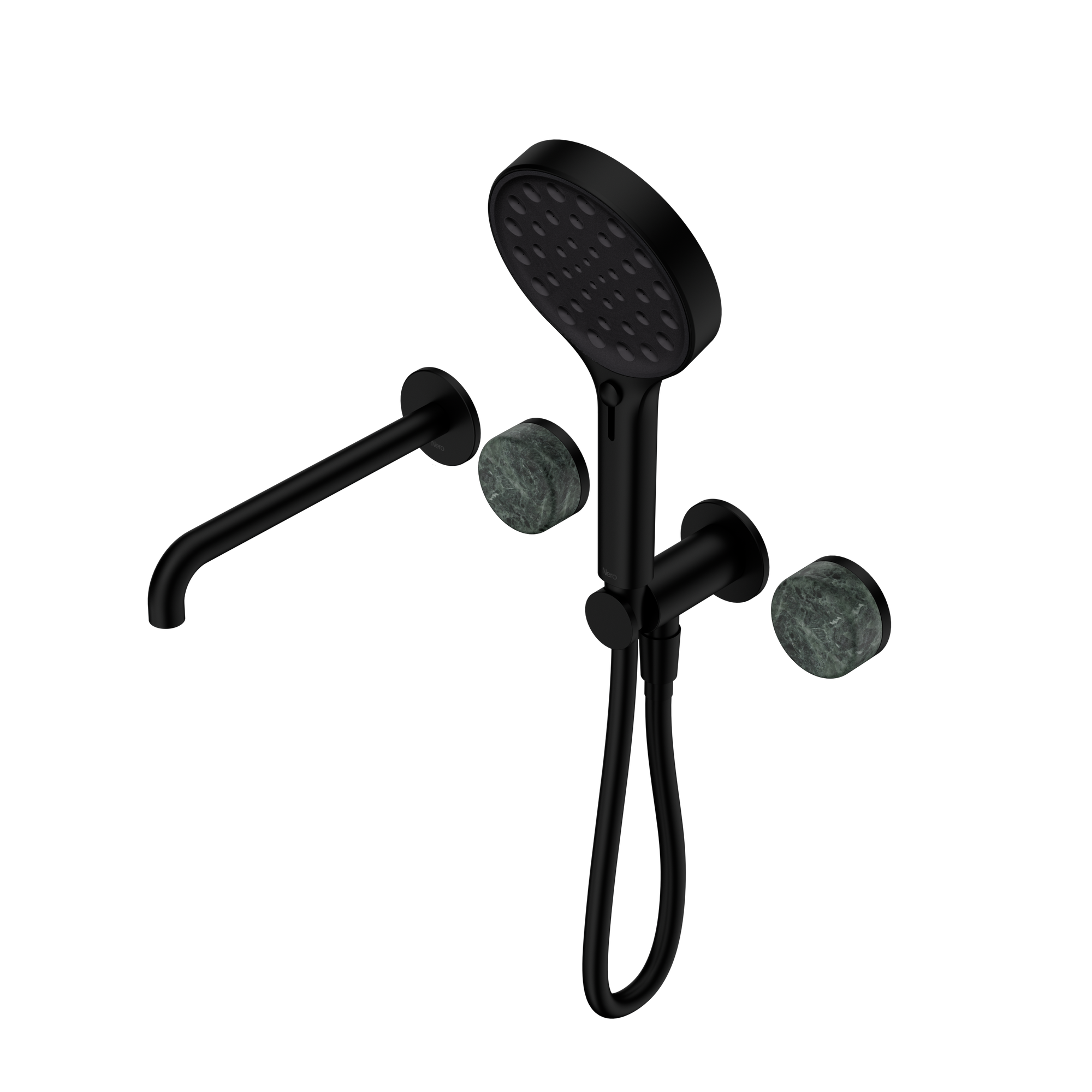 Serenity Progressive Shower System With Spout With Verde Alpi Handle And Serenity Hand Shower Matte Black