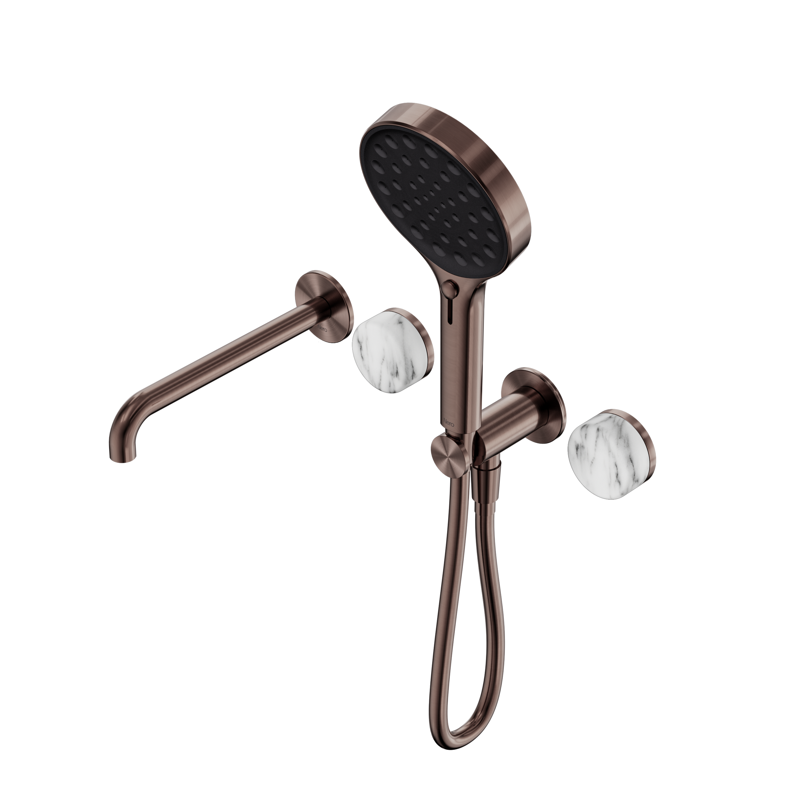 Serenity Progressive Shower System With Spout With Arabescato Corchia Handle And Serenity Hand Shower Brushed Bronze