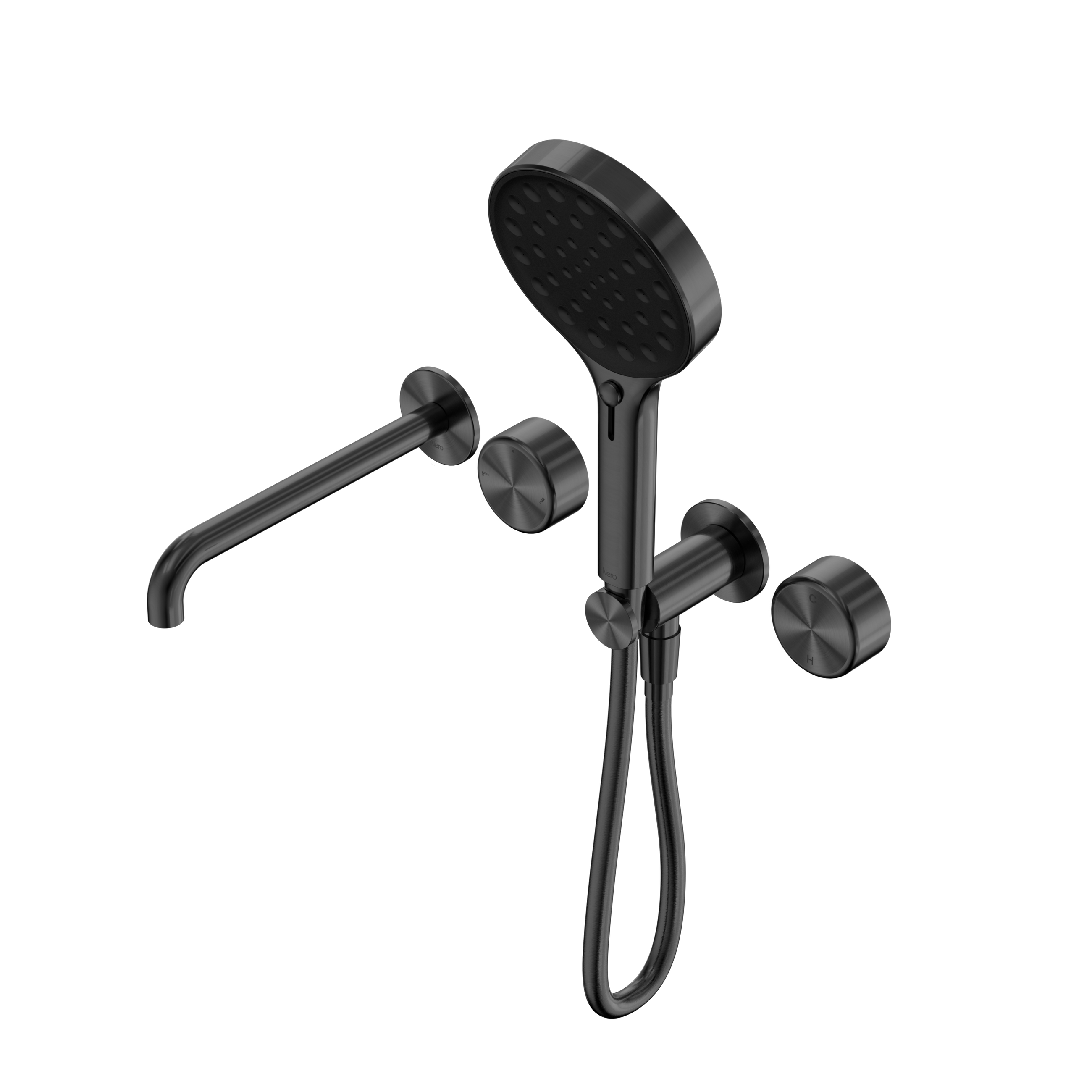 Serenity Progressive Shower System With Spout With Metal Handle And Serenity Hand Shower Gun Metal