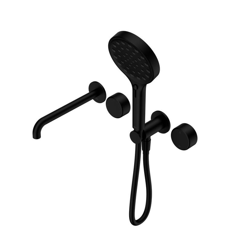 Serenity Progressive Shower System With Spout With Metal Handle And Serenity Hand Shower Matte Black