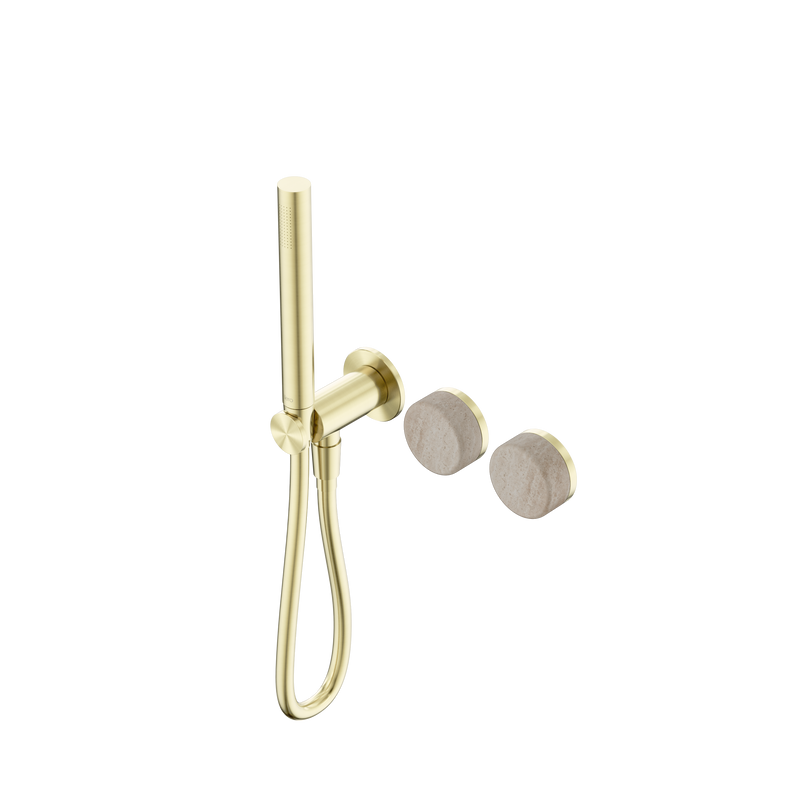Serenity Progressive Shower System With Rome Travertine Handle And Slim Shower Brushed Gold