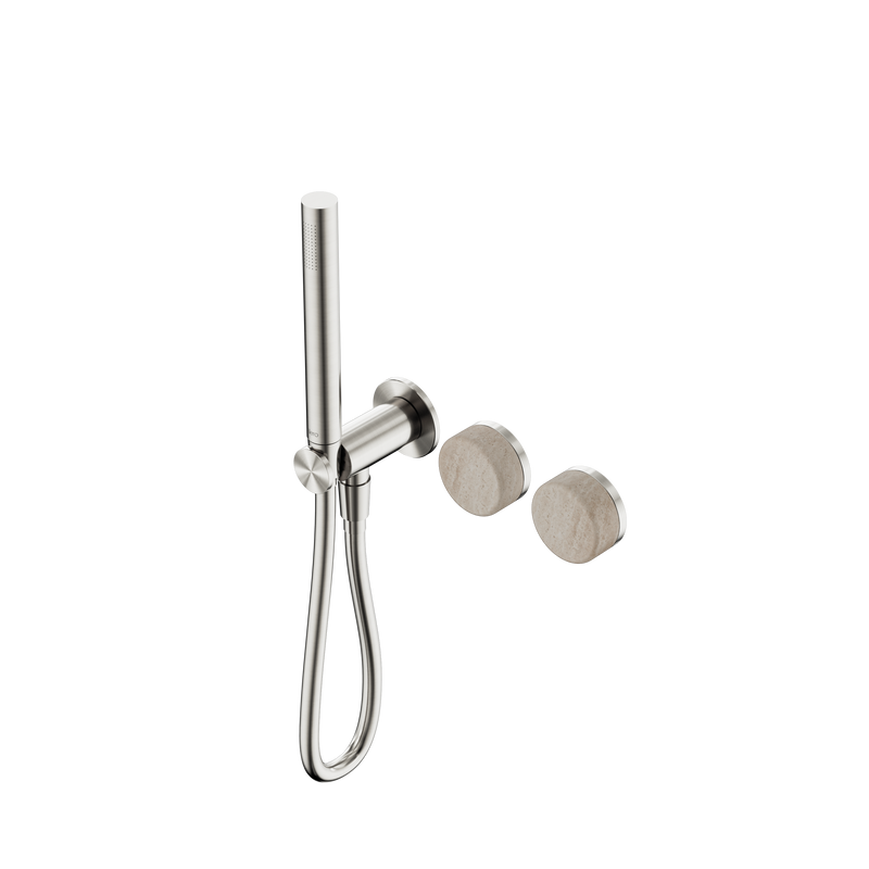 Serenity Progressive Shower System With Rome Travertine Handle And Slim Shower Brushed Nickel