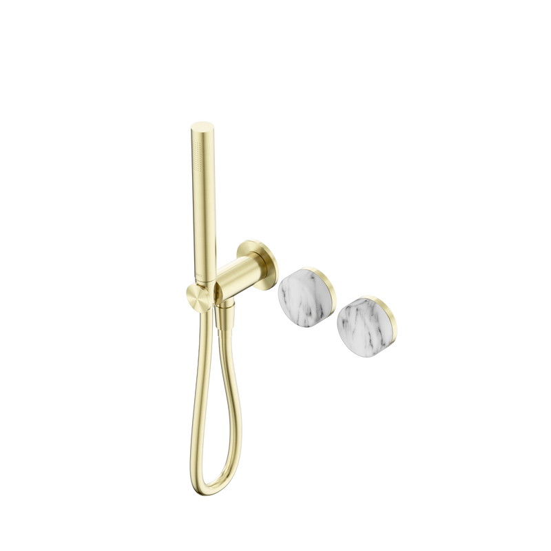 Serenity Progressive Shower System With Arabescato Corchia Handle And Slim Shower Brushed Gold
