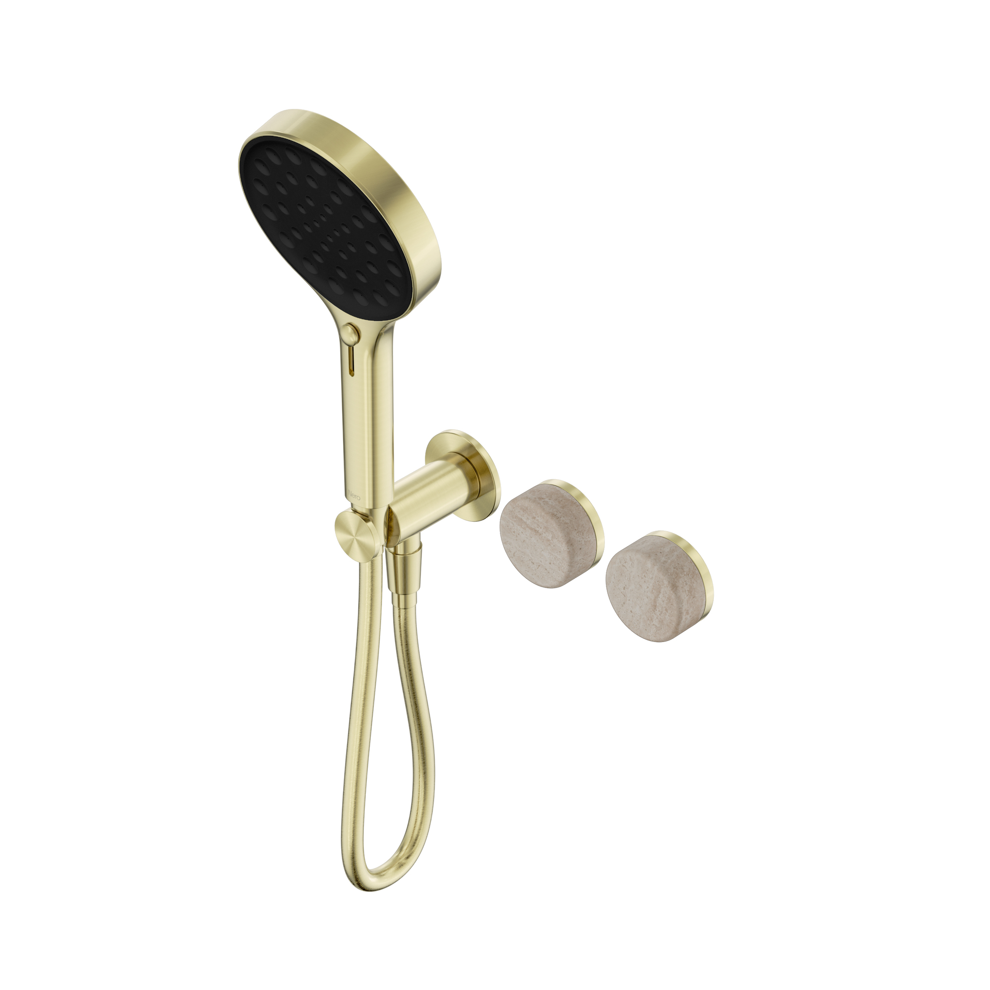 Serenity Progressive Shower System With Rome Travertine Handle And Serenity Hand Shower Brushed Gold