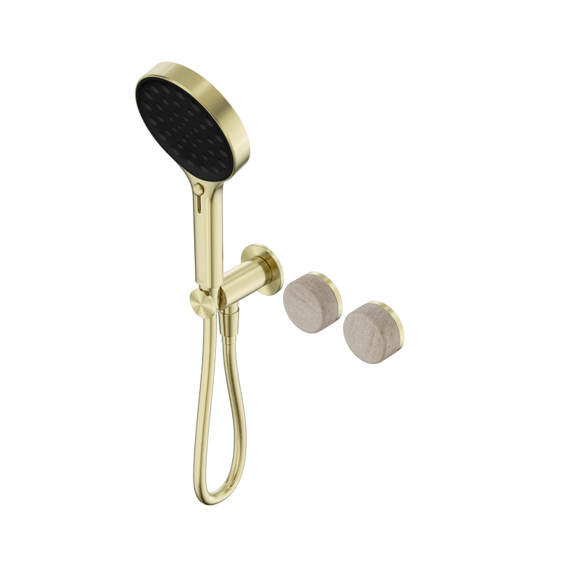 Serenity Progressive Shower System With Rome Travertine Handle And Serenity Hand Shower Brushed Gold