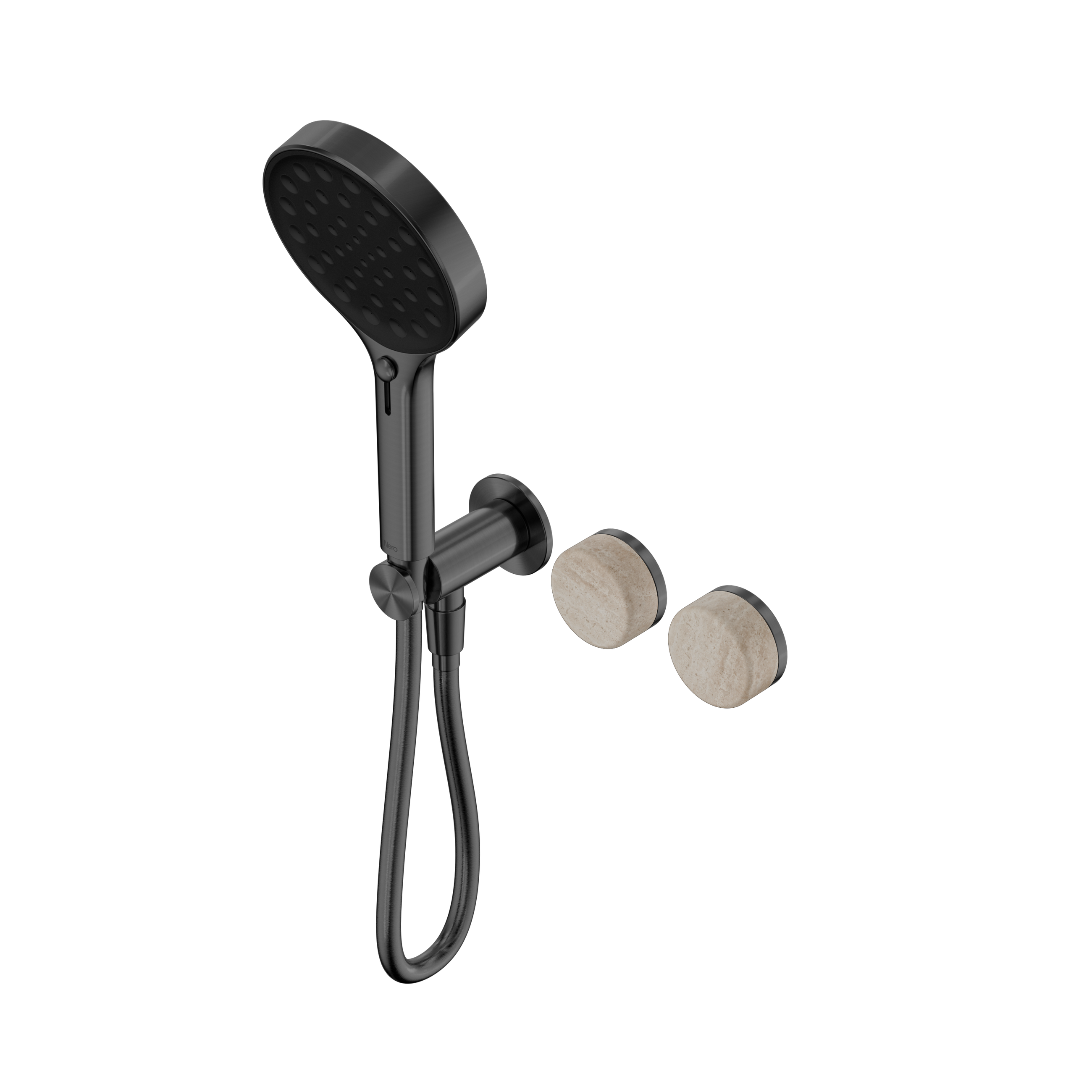 Serenity Progressive Shower System With Rome Travertine Handle And Serenity Hand Shower Gun Metal