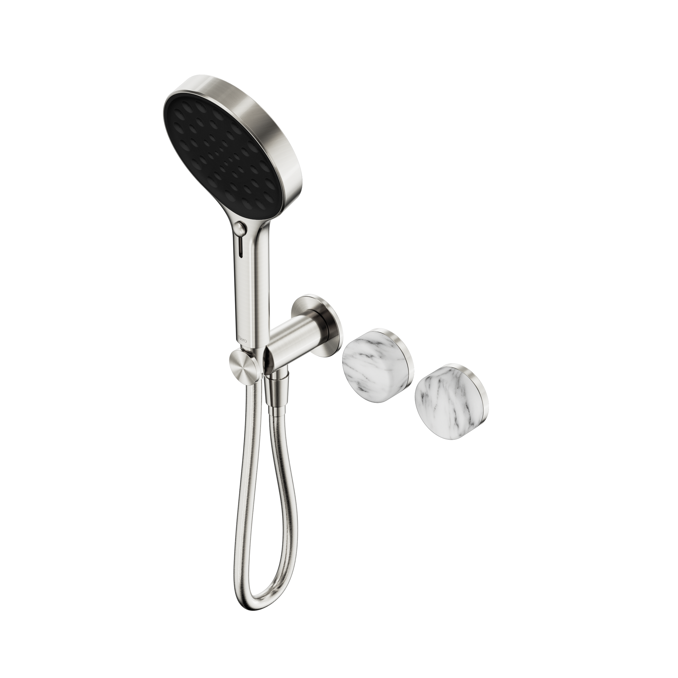 Serenity Progressive Shower System With Arabescato Corchia Handle And Serenity Hand Shower Brushed Nickel