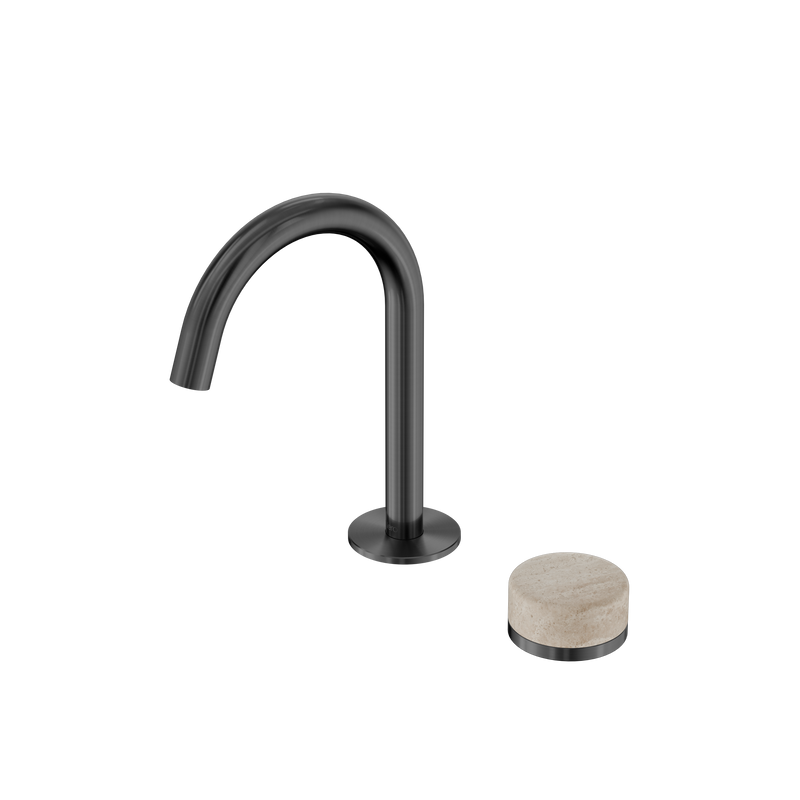Serenity Progressive Basin Mixer Arc Spout With Rome Travertine Handle Gun Metal