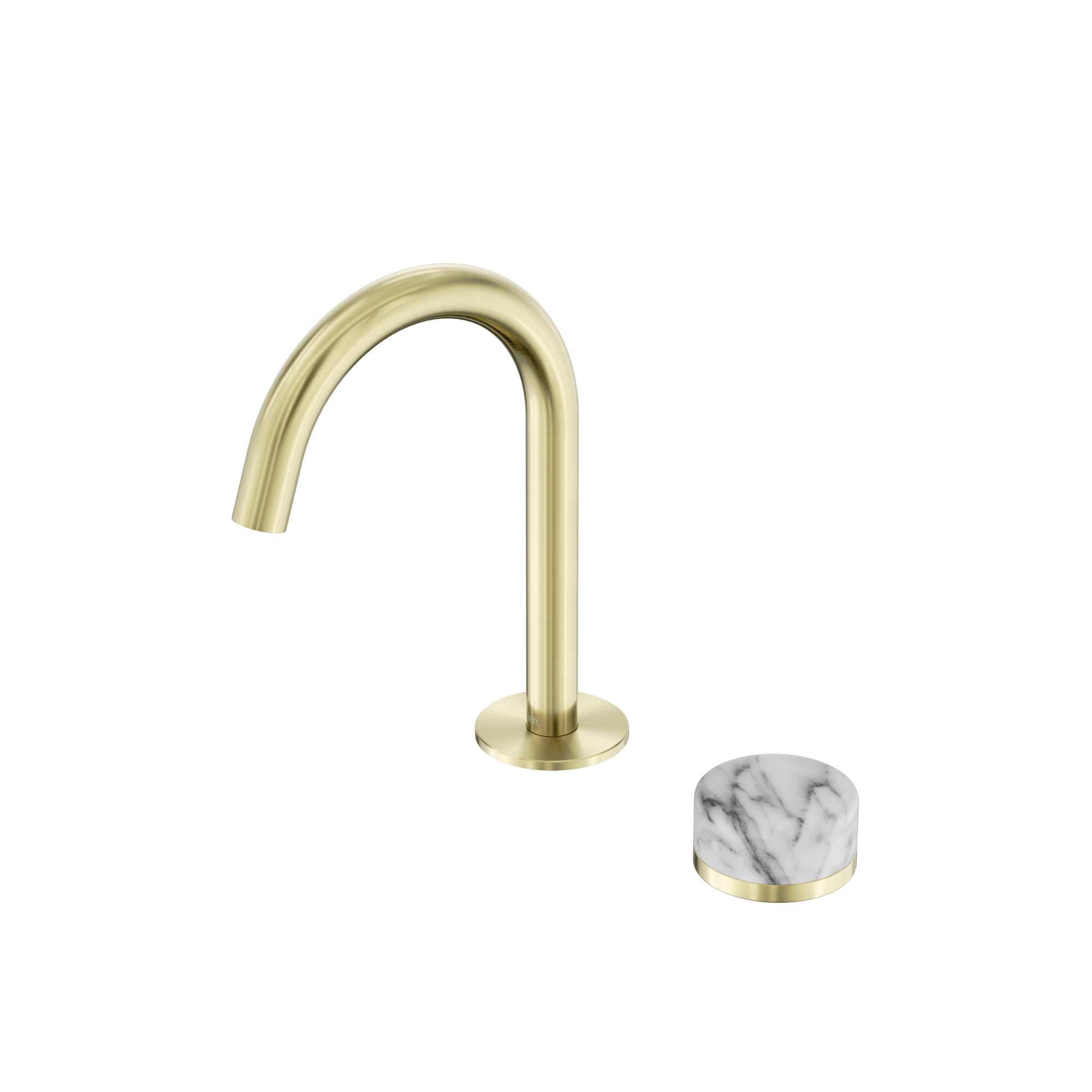 Serenity Progressive Basin Mixer Arc Spout With Arabescato Corchia Handle Brushed Gold