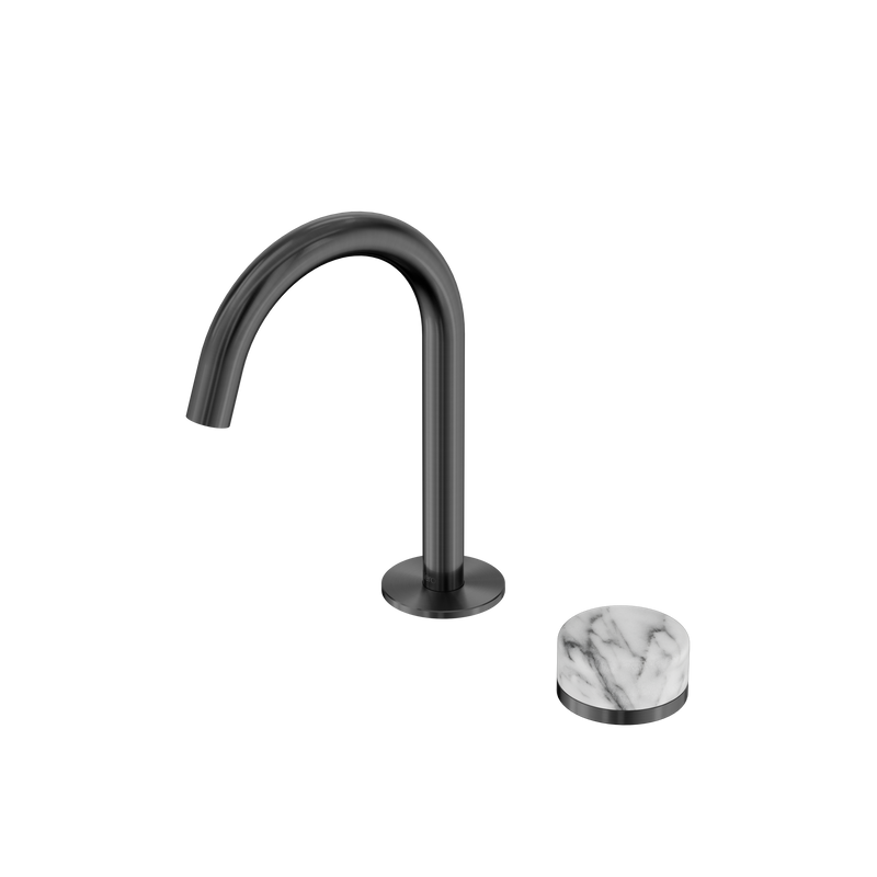 Serenity Progressive Basin Mixer Arc Spout With Arabescato Corchia Handle Gun Metal