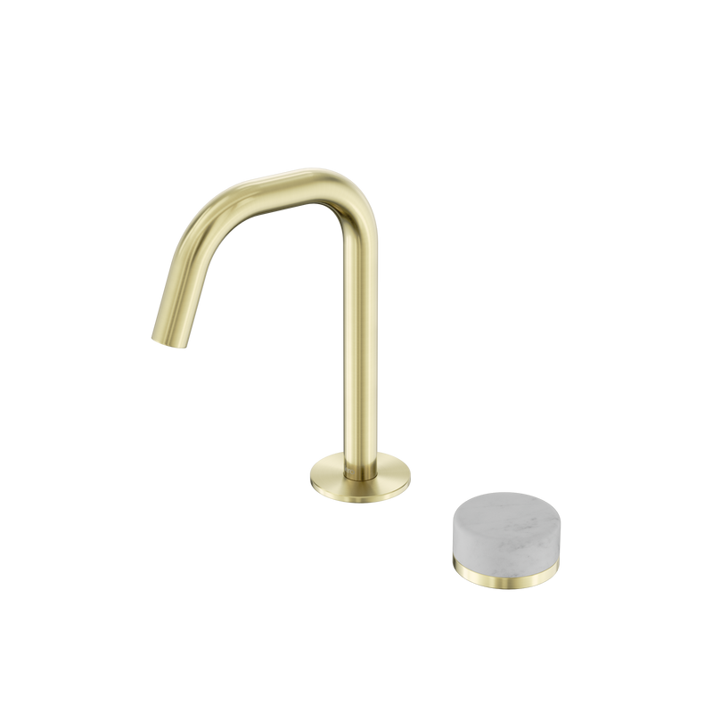 Serenity Progressive Basin Mixer Edge Spout With Carrara Handle Brushed Gold