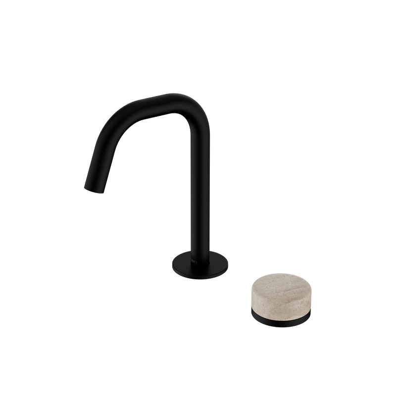 Serenity Progressive Basin Mixer Edge Spout With Rome Travertine Handle Matte Black