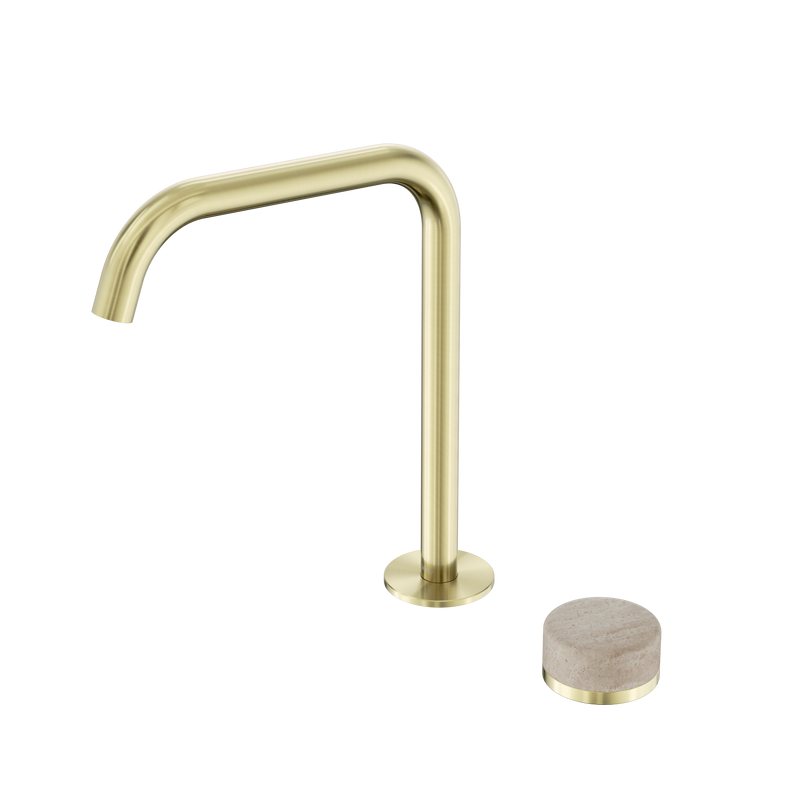 Serenity Progressive Bath/Kitchen Mixer Edge Spout With Rome Travertine Handle Brushed Gold