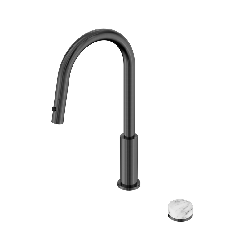 Serenity Progressive Pull Out kitchen Set With Arabescato Corchia Handle Gun Metal