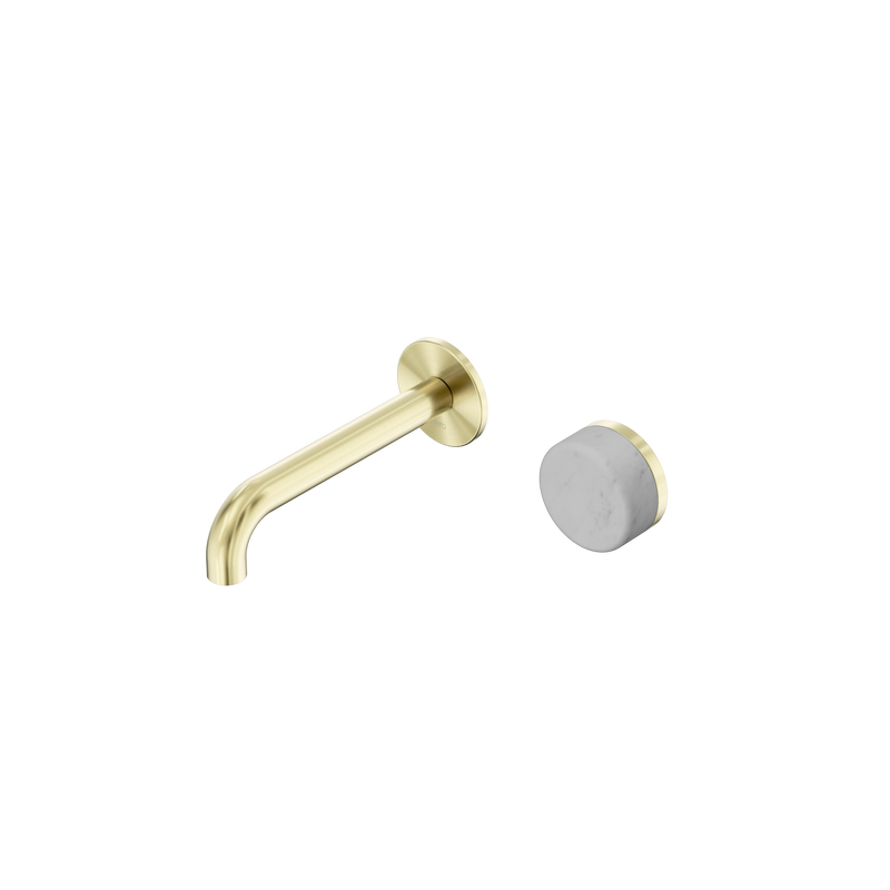 Serenity Progressive Wall Basin Mixer 160mm Spout With Carrara Handle Brushed Gold