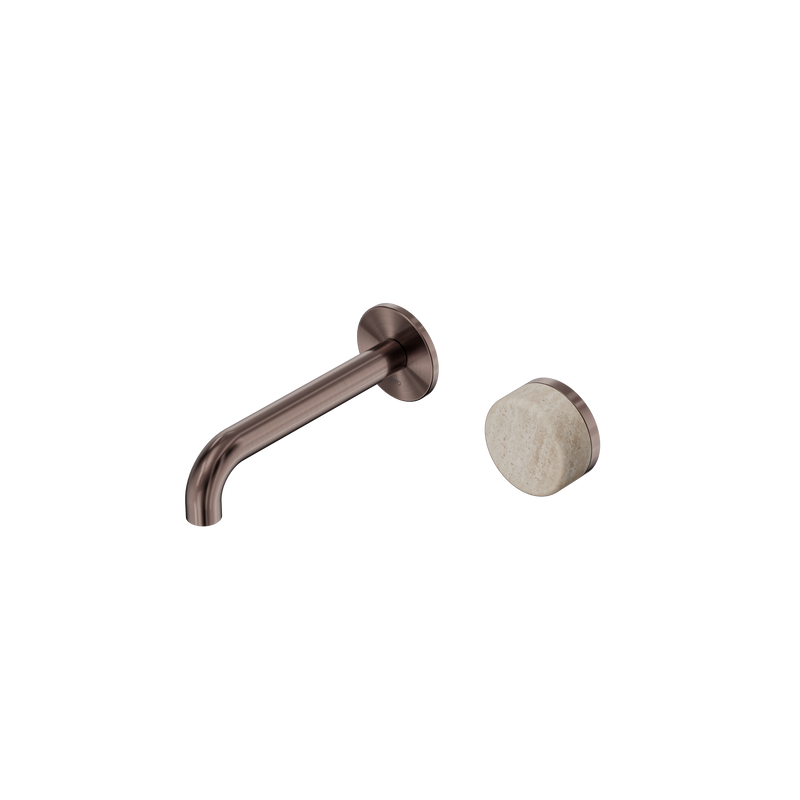 Serenity Progressive Wall Basin Mixer 160mm Spout With Rome Travertine Handle Brushed Bronze