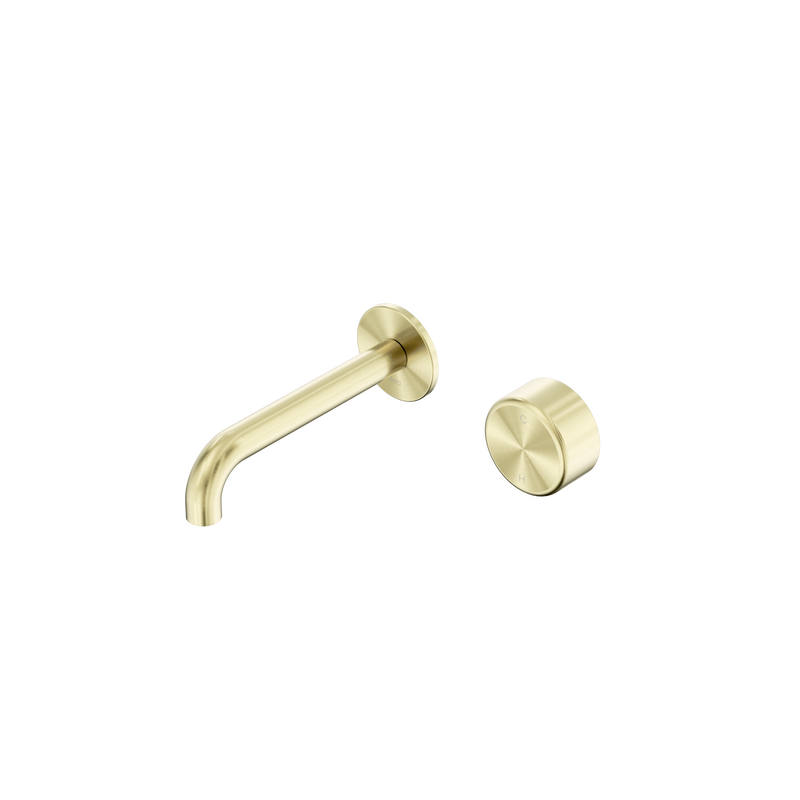 Serenity Progressive Wall Basin Mixer 160mm Spout With Metal Handle Brushed Gold