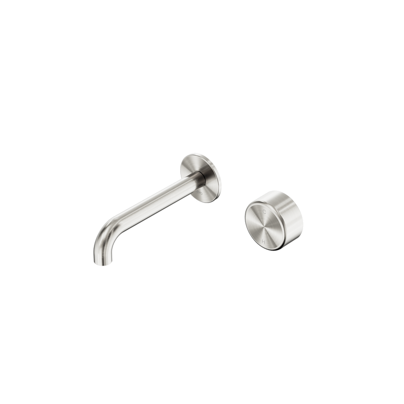 Serenity Progressive Wall Basin Mixer 160mm Spout With Metal Handle Brushed Nickel