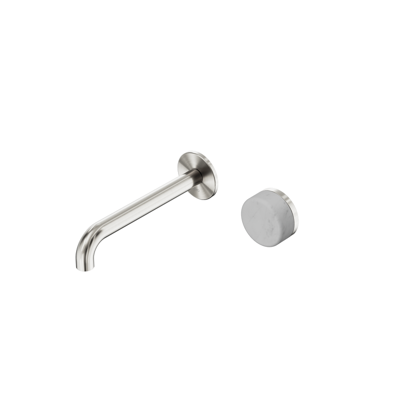 Serenity Progressive Wall Basin Mixer 185mm Spout With Carrara Handle Brushed Nickel