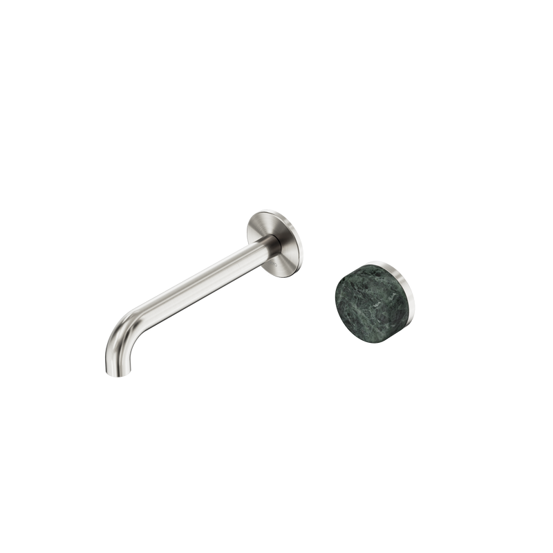 Serenity Progressive Wall Basin Mixer 185mm Spout With Verde Alpi Handle Brushed Nickel