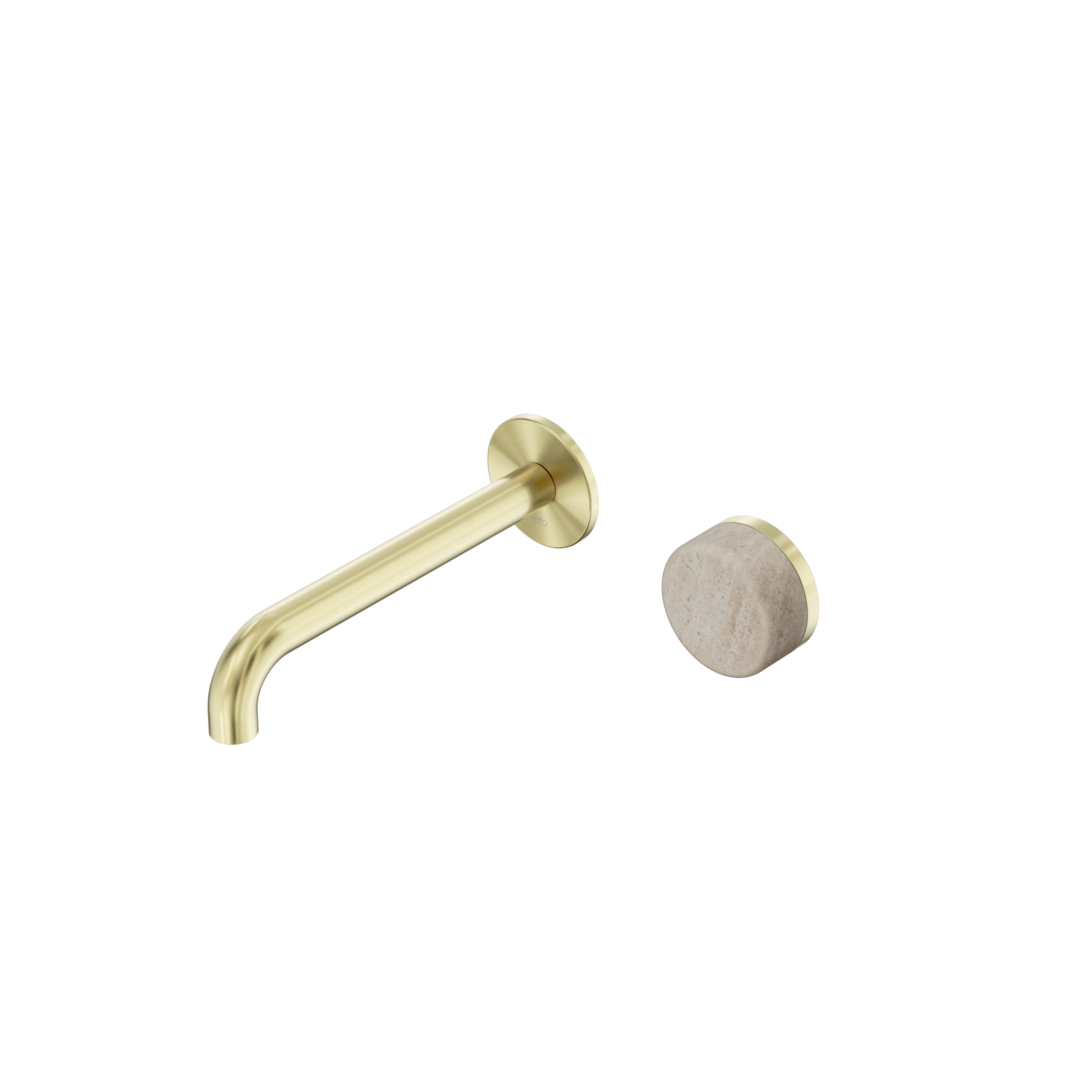 Serenity Progressive Wall Basin Mixer 185mm Spout With Rome Travertine Handle Brushed Gold