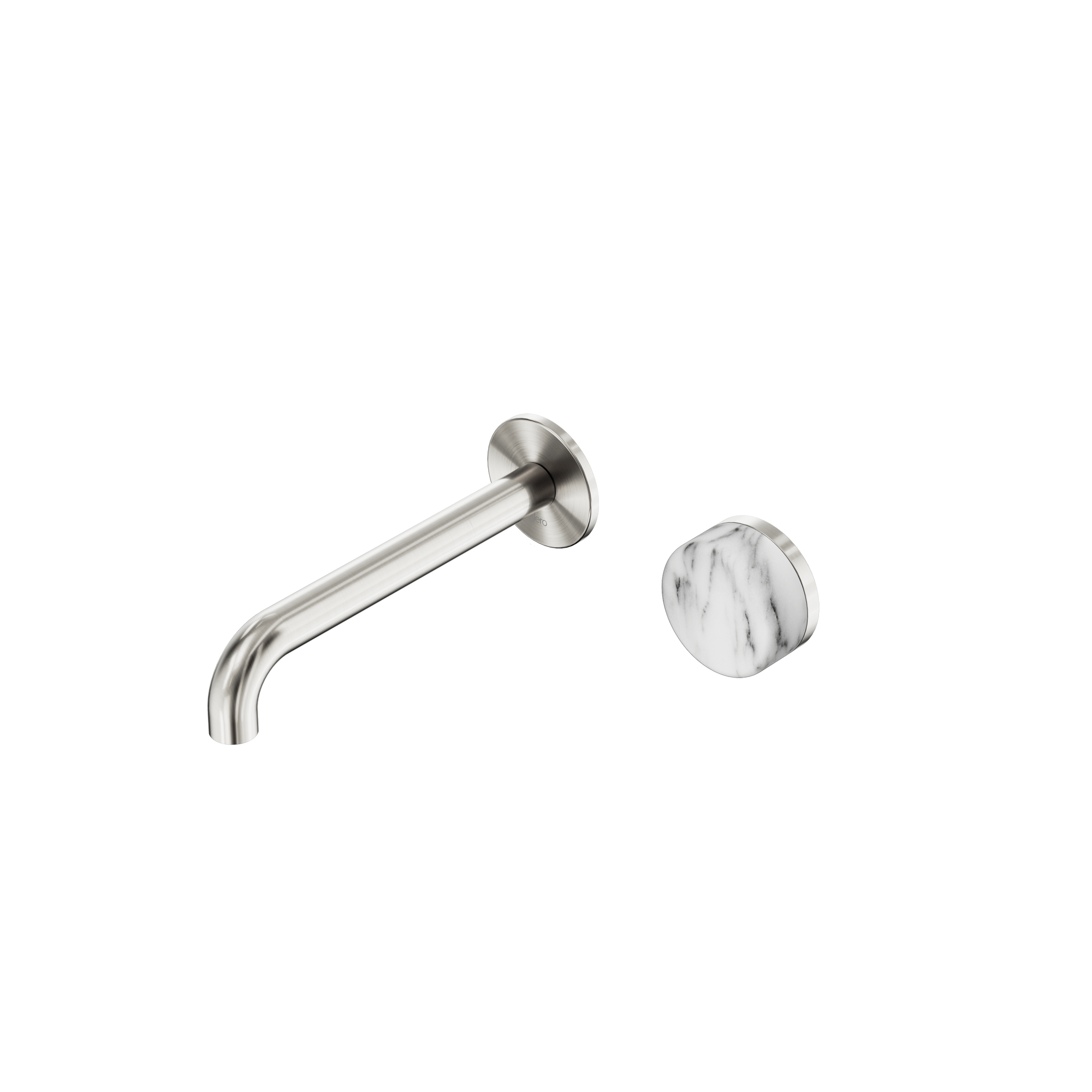 Serenity Progressive Wall Basin Mixer 185mm Spout With Arabescato Corchia Handle Brushed Nickel