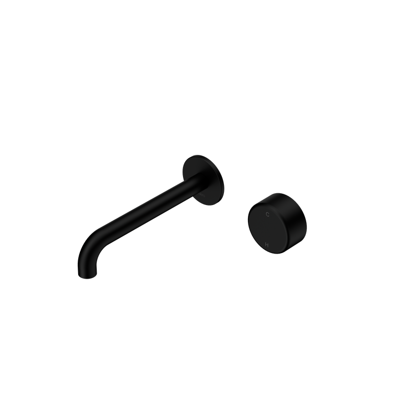 Serenity Progressive Wall Basin Mixer 185mm Spout With Metal Handle Matte Black