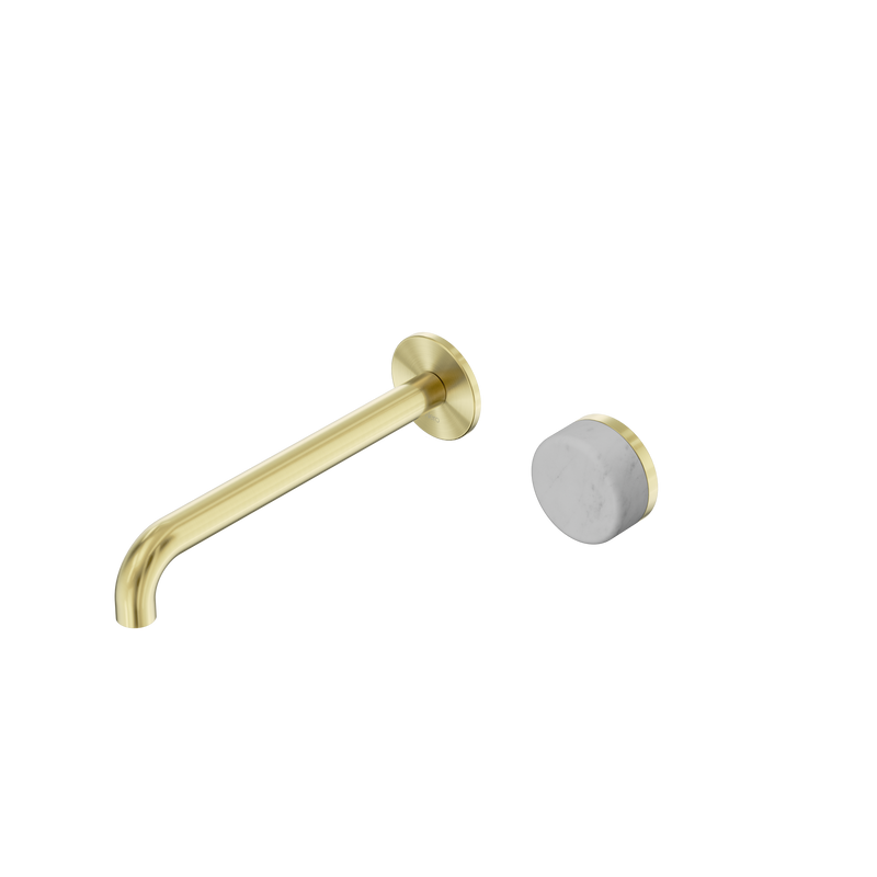 Serenity Progressive Wall Basin Mixer 220mm Spout With Carrara Handle Brushed Gold