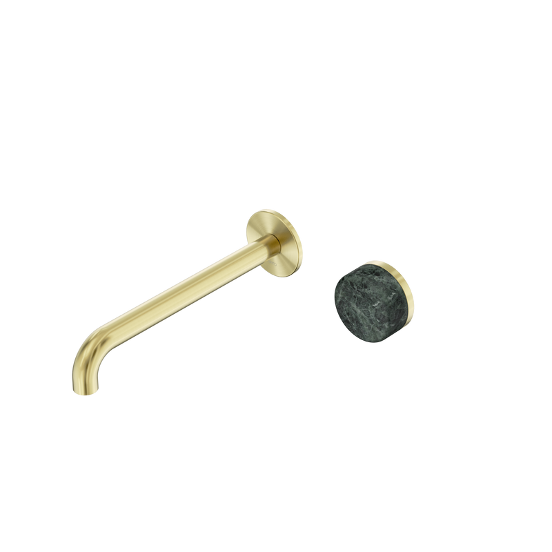 Serenity Progressive Wall Basin Mixer 220mm Spout With Verde Alpi Handle Brushed Gold