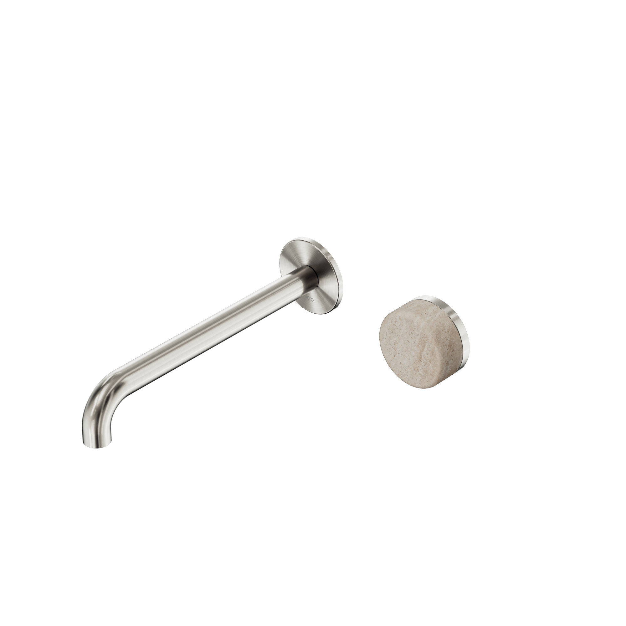 Serenity Progressive Wall Basin Mixer 220mm Spout With Rome Travertine Handle Brushed Nickel