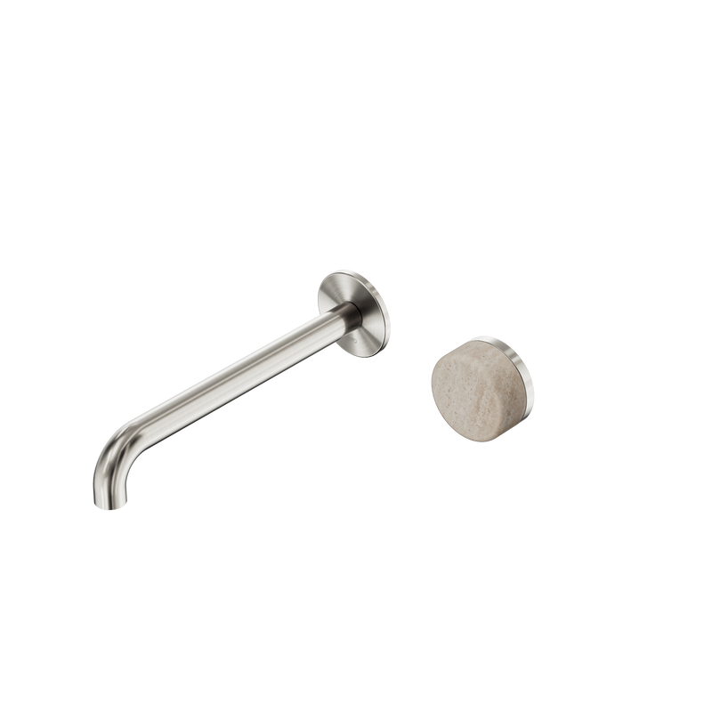 Serenity Progressive Wall Basin Mixer 220mm Spout With Rome Travertine Handle Brushed Nickel
