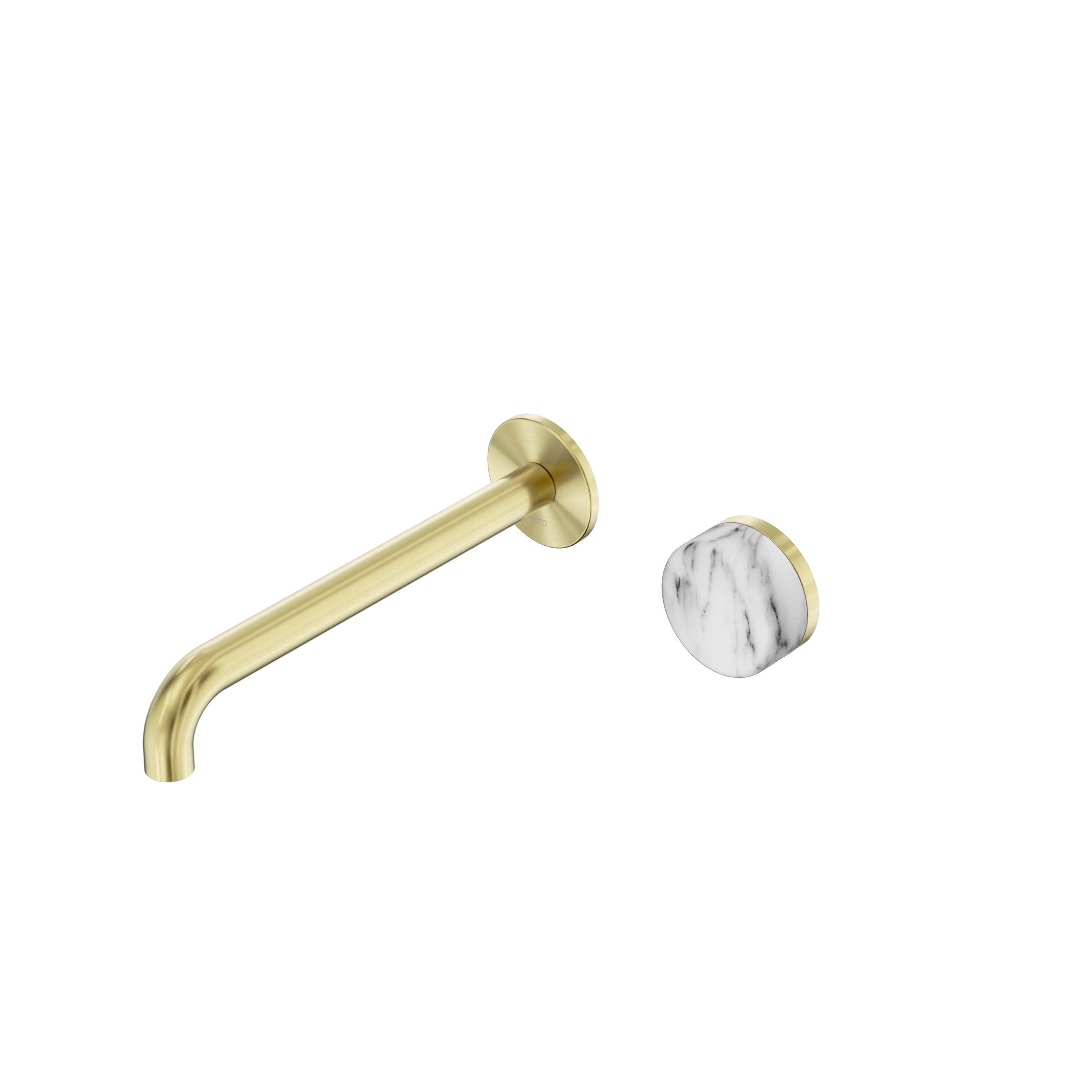 Serenity Progressive Wall Basin Mixer 220mm Spout With Arabescato Corchia Handle Brushed Gold