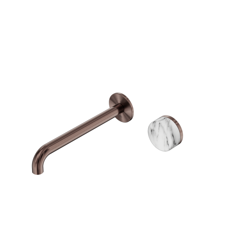 Serenity Progressive Wall Basin Mixer 220mm Spout With Arabescato Corchia Handle Brushed Bronze